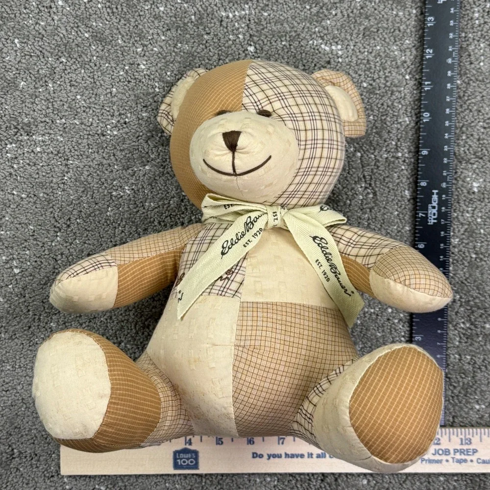Eddie Bauer Teddy Bear Unisex Medium Tan Patchwork Plaid Cotton Plush Toy 101